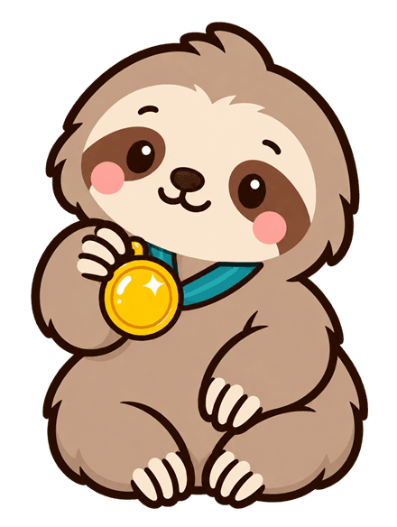 Slowi the sloth, wearing a medal