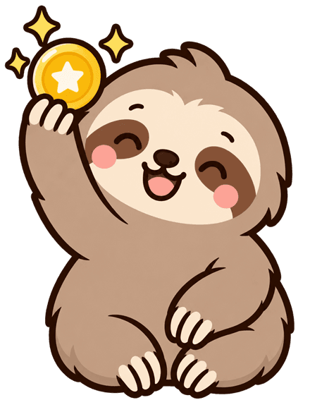 Slowi the sloth, celebrating